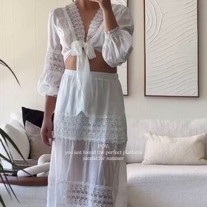 Elegant White Lace Dress 2 piece